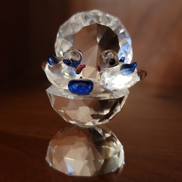 CRYSTAL WORLD ♡ Vintage Heavy Crystal Bird Bath with Two Precious Little Birds - Picture 10 of 11